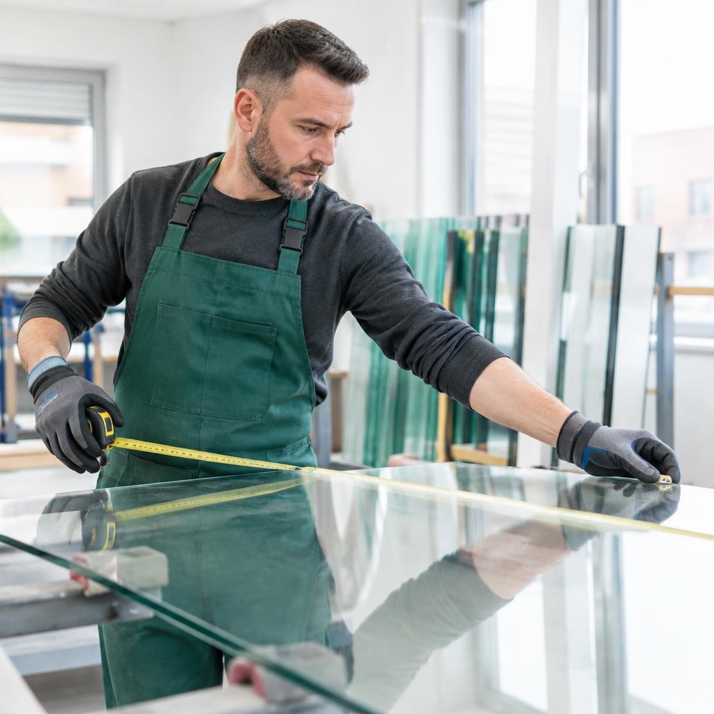 Glas op maat uitmeten in de werkplaats